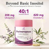 Complément Halal Chinaherbs pour la péri-ménopause, femmes, inositol, chaste-belle, CoQ10, équilibre hormonal, capsules végétaliennes, marque privée, ISO, CGMP