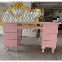 Table technique de manucure en cuir PU Fufted de luxe Bureau européen en bois pour les ongles avec tiroir