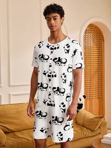 Pigiama estivo da <span class=keywords><strong>uomo</strong></span> con stampa panda, leggero, per casa e notte, simpatico - Product Image 2