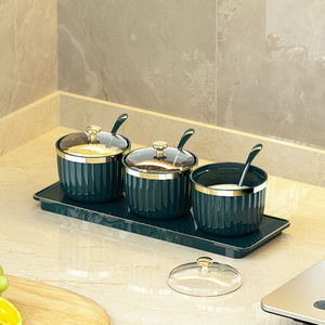 Rongda Spice Jar Set 3Pc With Lids And Spoons For <b>Kitchen</b> <b>Storage</b> - Product Image 1