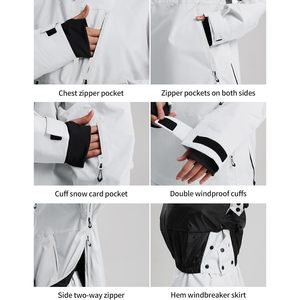 Veste de ski pour femme à capuche, rose, color-block, imperméable 15K, coupe-vent, respirante, pour snowboard et activités de plein air - Product Image 5