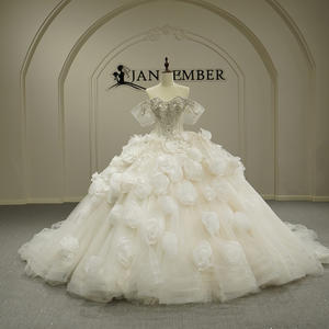 Robes de mariée vintage GT26036 pour femmes, style Empire, avec traîne chapelle, dentelle, cristaux et fleurs 3D - Product Image 1