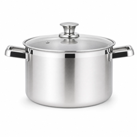 Marmite à soupe en acier inoxydable OEM sans revêtement 18/10 avec couvercle en verre, compatible induction et gaz, ustensile de cuisson personnalisable avec logo