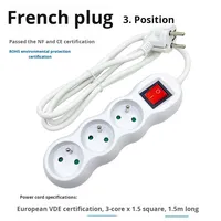 Multiprise à 3 prises avec interrupteur, norme européenne 16A AC250V, sécurité enfant CE, ABS, 1,5 m, usage domestique et commercial