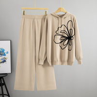 Ensemble deux pièces pour femmes, pantalon large à jambes larges en nylon/coton anti-froissement, style européen et américain de luxe, à capuche, pour l'automne et l'hiver