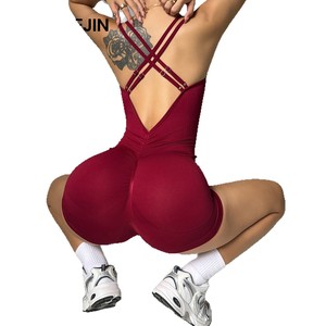 Kadın Seksi Vücut Hatlarını Gösteren Spor Salonu Antrenman Kıyafeti Kısa Dar Kesim Sporcu Badyosu ve Tulumu Yumuşak Dokulu Tek Parça Spor Giysisi - Product Image 5