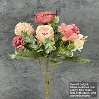 Bouquet de pivoines et roses artificielles à 7 branches, arrangement floral premium d'hibiscus pour la décoration de table de mariage ou de la maison
