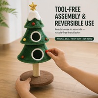 Arbre à chat multi-niveaux style Noël, structure d'escalade en peluche et sisal, griffoir, niche douillette pour chats d'intérieur