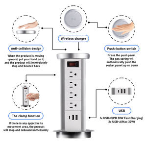 Regleta <span class=keywords><strong>de</strong></span> Aluminio para Mesa con 4 Tomas <span class=keywords><strong>de</strong></span> Corriente, 2 USB-A, 1 USB-C, Diseño Retráctil con Abrazadera para Cocina CN - Product Image 6