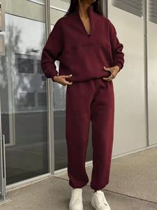Conjunto de 2 Piezas para Mujer, Primavera-Otoño 2026, Sudadera con Cuello Alto y Media Cremallera, Pantalones Largos de Color Sólido, Ropa Deportiva Informal para Uso Diario - Product Image 1