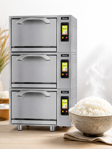 Olla Arrocera Comercial Rinnai RRA-50E-CH de 66L, 3 Niveles, Acero Inoxidable, con Vaporera, 220V/380V para Hoteles, AUTOMÁTICA - Product Image 3