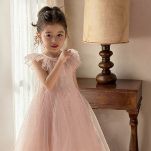 Collezione Estiva 2026: Lussuoso Abito da Bambina in Misto Cotone con Perline e Paillettes, Maniche a Volant, per Compleanno Principessa - Product Image 1