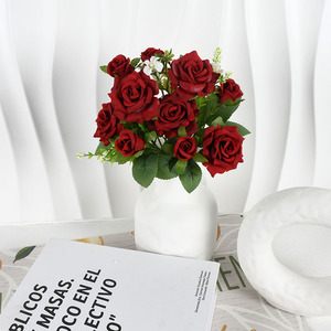 Ramo de Rosas Artificiales de Flor Completa, 10 Cabezas, Rojo Rosado para Champán, 29cm, Tela Tipo Seda para Decoración del Hogar, para el <span class=keywords><strong>D</strong></span>ía de la Madre - Product Image 5