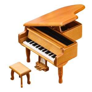 Wholesale Clockwork Natural Solid Wood Grand Piano <b>Music</b> <b>Box</b> Musical Toy With Matching Stool Tabletop Decoration - Product Image 1