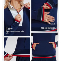 Nouvelle conception, haute qualité, mode, tissu respirant, pull à rayures avec fermeture éclair 1/4, ensemble jupe plissée pour femme, badminton