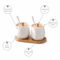 Ensemble de pots à épices en céramique avec couvercle en céramique, cuillère en bois et support, design vintage, accessoires de cuisine imperméables pour la maison