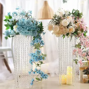 Wedding Road Lead Flower Stand Acrylic Crystal Bead Curtain Flower Holder Props Table Centerpieces Decor