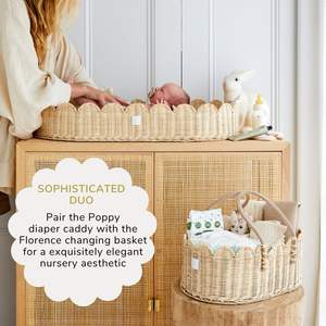 Organisateur de caddie de couches pour bébé moderne de qualité supérieure panier en rotin festonné fait à la main primé couche de luxe élégante à bord festonné - Product Image 3