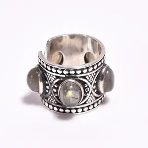 Artesanato vintage 925 prata esterlina labradorite, pedra preciosa, jóias ajustável, anel