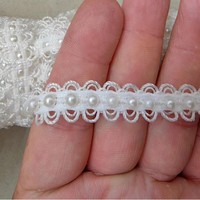 En stock, vente directe : Dentelle élastique à double rangée de perles, faite à la main, 4 cm, accessoires vestimentaires