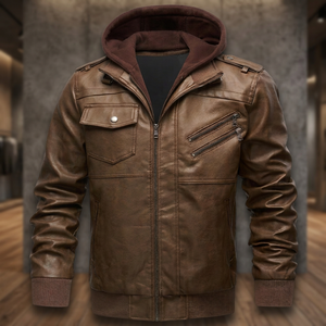 Chaqueta de Cuero de Oveja con Capucha para Hombre, Estilo Motero, Bolsillos con Cremallera, Abrigo de Otoño, Diseño de Logotipo Personalizado al por Mayor 2026 - Product Image 2