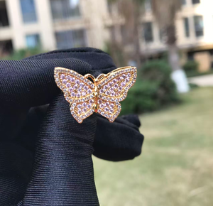 Trendy <span class=keywords><strong>ring</strong></span> van roestvrij staal met cartoon-design, vlinder, roze CZ diamant, hartvormig frame, mode dames sieraden cadeau - Product Image 1