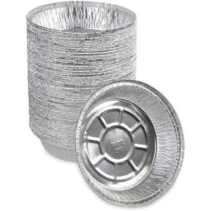 Boardwalk 24 Oz. Round Aluminum <b>Foil</b> To-Go <b>Containers</b> 7 In. X 1.46 In. Silver-500/Carton - Product Image 1
