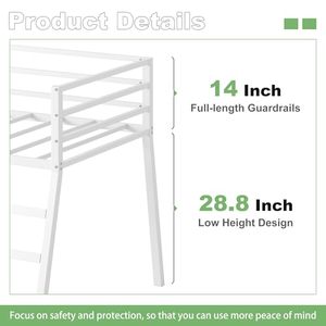 <span class=keywords><strong>Lit</strong></span> mezzanine double, <span class=keywords><strong>lit</strong></span> mezzanine bas en métal pour <span class=keywords><strong>junior</strong></span> avec escalier et barrière de sécurité, silencieux et gain de place, <span class=keywords><strong>blanc</strong></span> - Product Image 2