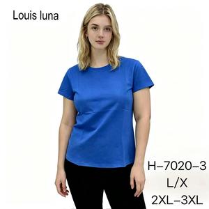T-shirt Estiva da Donna HDJ con Collo Tondo e Maniche Corte, Top Casual in Cotone, Taglie Grandi L/XL/2XL/3XL, Traspirante H7020-3 Blu - Product Image 1