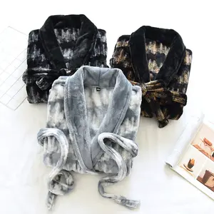 Pyjama d'hiver en peluche et flanelle pour hommes, vêtement de nuit Long, épais, Large, peignoir pour la maison, hauts de nuit, automne et hiver - Product Image 1