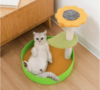 Mignonnes griffoir pour chat en forme de tournesol avec colonne en sisal, nid en feutre et perchoir en forme de feuille, 44 cm, carton, 2 niveaux, pour chatons et petits chats