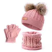 Ensemble de bonnets en tricot d'hiver pour enfants, chapeau, écharpe, gants, chapeaux et cache-cou doublés de polaire, vente en gros, 3 pièces