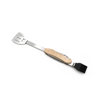 Outils de barbecue multifonctionnels 6 en 1, ouvre-bouteille, spatule à fentes, brosse à huile, fourchette à barbecue, couteau en acier inoxydable avec manche en bois