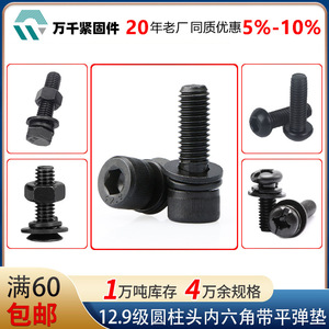 Cylindrical Head Hex Socket Cap Screw M5x35 12.9 Grade Fully Threaded Metric Carbon Steel With Flat Spring Washer Combination - Product Image 4