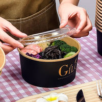 Mangkuk Salad Kertas Sekali Pakai Desain Dapat Disesuaikan, Aman untuk Makanan, dengan Tutup PP, Aman untuk Microwave, Dapat Ditumpuk, Ramah Lingkungan, Berbagai Ukuran