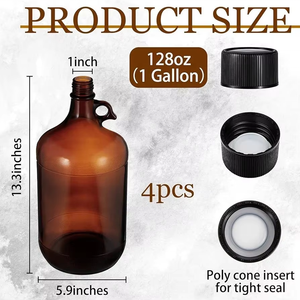 Ensemble de bouteilles en verre brun ambré avec bouchons à vis, capacités 1L/2L/2,5L/4L, pour bière, <span class=keywords><strong>tequila</strong></span>, brandy, boissons artisanales - Product Image 5