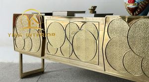 Aparador de Lujo Contemporáneo Estilo <span class=keywords><strong>Palacio</strong></span>, Mueble de Metal Pulido Dorado con Acabado Mate Martillado para Sala de Estar, Pasillo o Villa - Product Image 5