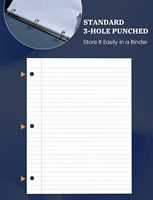 Papier de remplissage pour feuilles mobiles 8,5 x 11, 100 feuilles de papier ligné pour classeurs à 3 anneaux, papier de carnet ligné large, perforation 3 trous
