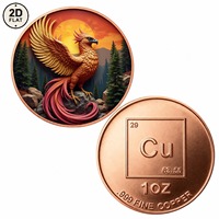 Pièce de monnaie en cuivre pur 999 de 1 once, personnalisée en gros, motif Phénix majestueux avec forêt au coucher du soleil, pièce commémorative de collection adaptée pour
