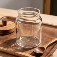 Stoples Kaca Serbaguna Kedap Udara dengan Sendok Kayu, Wadah Makanan untuk Biji Kopi, Teh, Kacang-kacangan