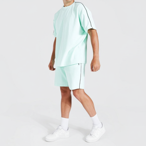 Camiseta y conjunto corto para hombre, camisetas de manga corta a la moda de verano de 2 piezas para hombre, tela tejida personalizada, informal, Color sólido de alta calidad - Product Image 1