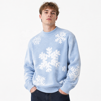 Pull de Noël personnalisé épaissi à col montant, manches longues, motif flocon de neige, tricoté, chaud, pour homme, idéal pour l'hiver