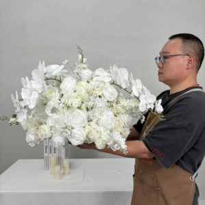 Decoraciones DE BODA populares Ramos de flores de seda artificiales blancas Ramos de tacto realista para centros de mesa de boda - Product Image 6