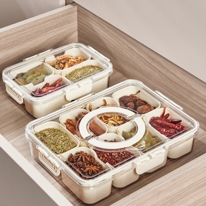 Caja de almacenamiento de especias, tarro, caja de ocho compartimentos con tapa de caja divisoria, caja de almacenamiento para refrigerador, suministros de cocina - Product Image 1