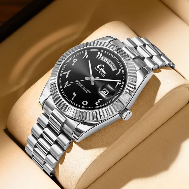 Custom Logo Black Arabic Dial Muslim Islamic Luxury Quartz Watch for Men Stainless Steel Waterproof Private Label Number Watch