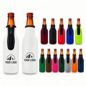 Custom Printing Wholesale Bulk Blank Neoprene Beer Bottle Sleeve Zippered Collapsible Beverage Cooler Holder Promotional <b>Gift</b> - Product Image 1