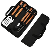 Ensemble d'ustensiles de barbecue en acier inoxydable, accessoires de barbecue portables, outils de barbecue professionnels avec manche en bois, kit de barbecue parfait avec sac
