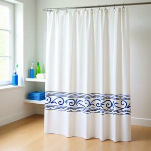 Cortina de Ducha de Vinilo de 120x200 cm con Diseño de Patrón Azul para Baño - Product Image 1