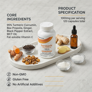 Capsules de Curcuma et Curcumine à Marque Blanche OEM, Supplément de Curcumine avec Poivre Noir, Complément Herbal pour le Soutien Antioxydant - Product Image 3