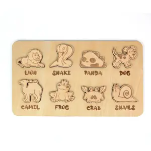 जानवरों के नाम सीखने वाले बच्चों के लिए लकड़ी की प्यारी जानवर के आकार की पहेली
